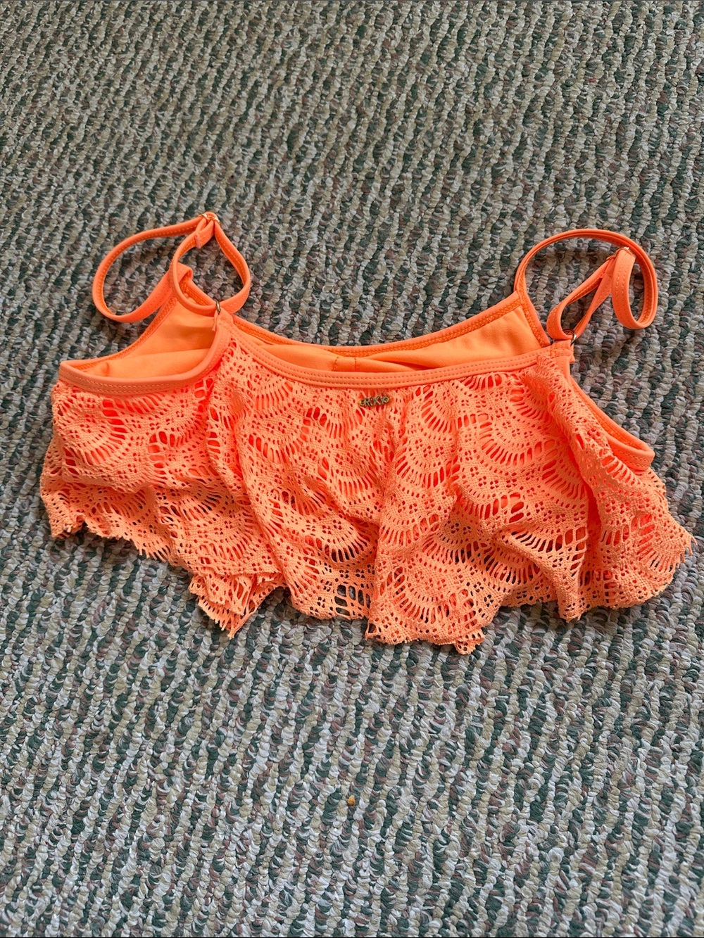 Roxy Bathing Suit Top Crochet Flounce Bright Orange size M - Picture 3 of 7